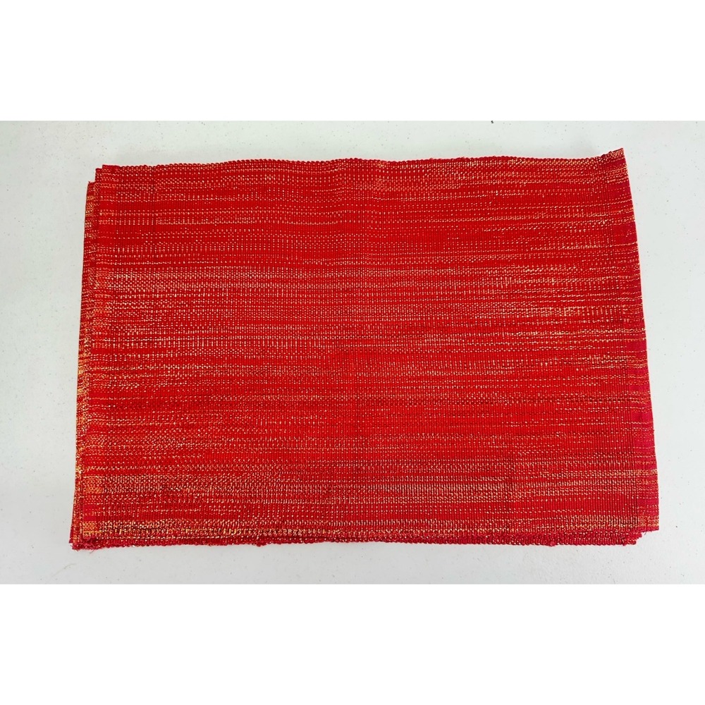 Set of 6 DII Red & Gold Woven Cotton Placemats Holiday Table Linens 13"x19"